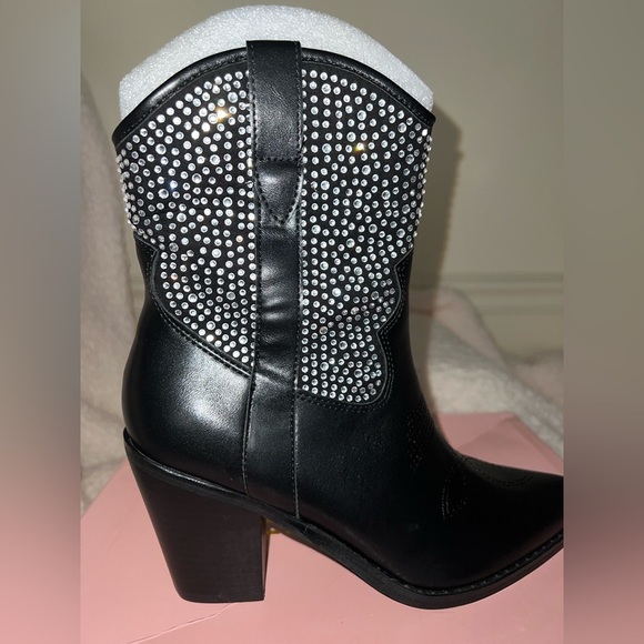 NIB Dolls Kill Cowgirl Ways Western Boot Cassidy Denim Boot in Black w/ Crystals - Picture 8 of 16